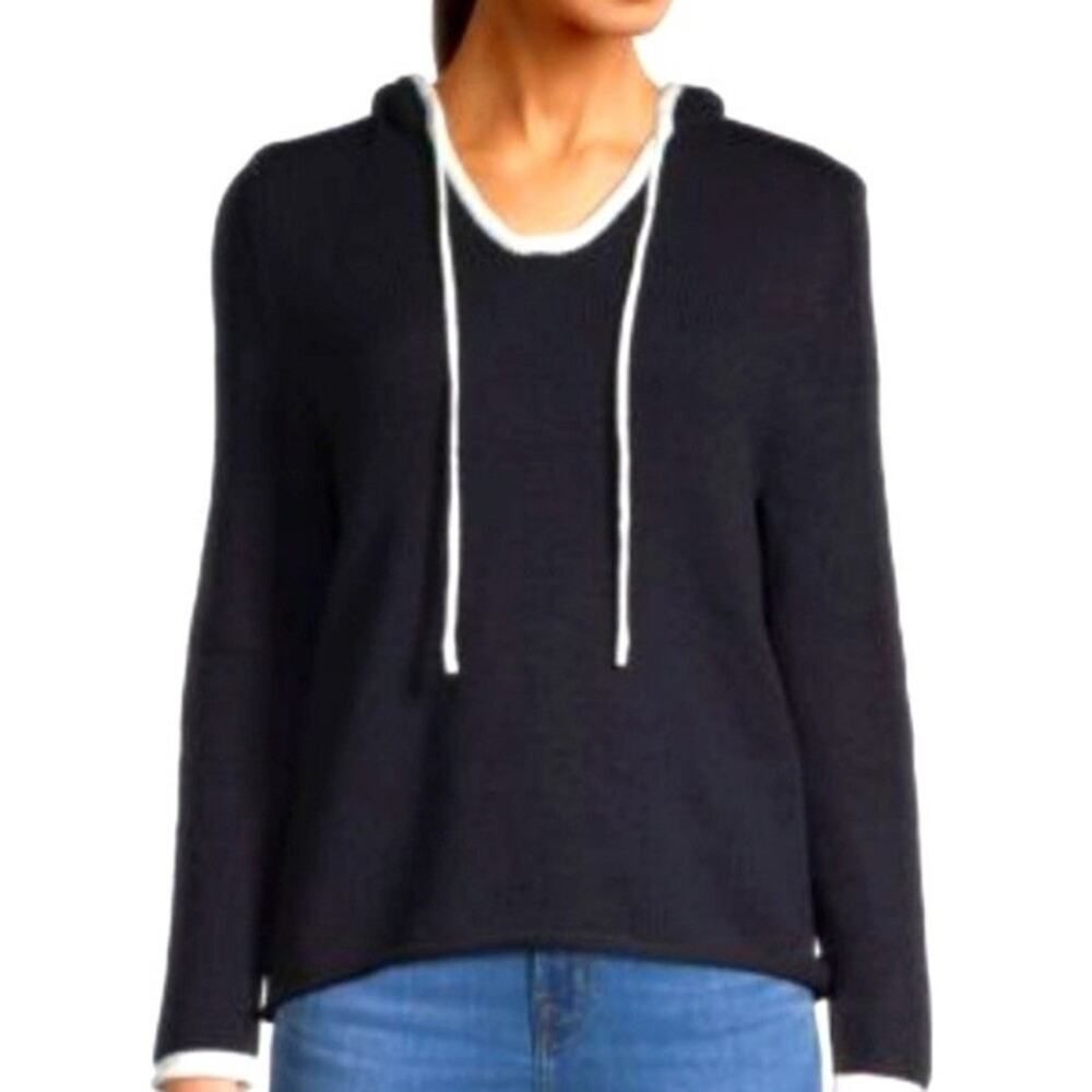 Joan Vass NY black with white trim casual hoodie Size Medium